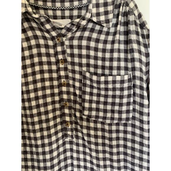 Anthropologie Isadora Button Back Tunic Top Black White Gingham Shirt Medium - Picture 2 of 12